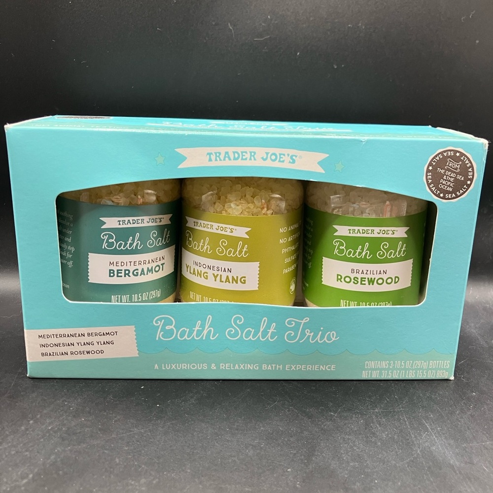 Trader Joe’s Bath Salts Trio Bergamot Ylang Ylang Rosewood Dead Sea Salt Soak